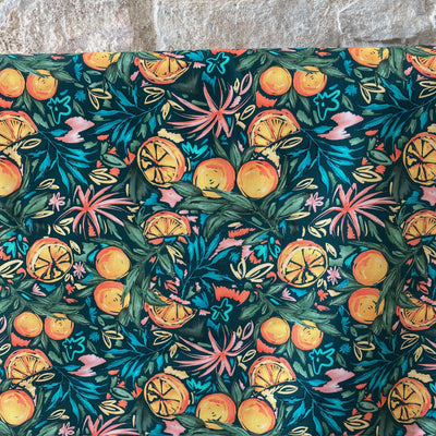 Oranges & Leaves Cotton Canvas Fabric